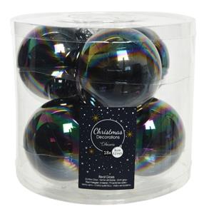 Decoris 18x stuks glazen kerstballen zwart parelmoer 8 cm glans -