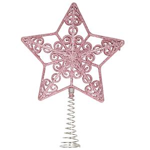 Kunststof kerstboom open ster piek glitter roze 20 cm -