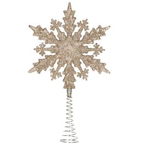 Kunststof kerstboom platte sneeuwvlok piek glitter champagne goud 20 cm -