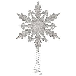 Kunststof kerstboom platte sneeuwvlok piek glitter zilver 20 cm -