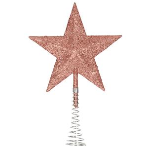 Kunststof kerstboom ster piek glitter donker roze/rose 20 cm -