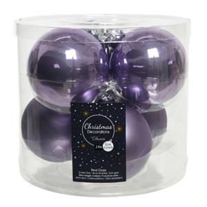 Decoris 24x stuks glazen kerstballen heide lila paars 8 cm mat/glans -