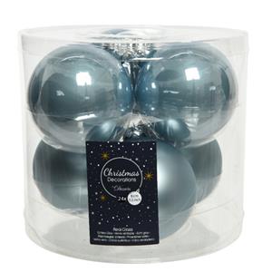 Decoris 24x stuks glazen kerstballen lichtblauw 8 cm mat/glans -