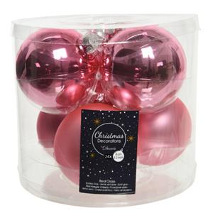 Decoris 24x stuks glazen kerstballen lippenstift roze 8 cm mat/glans -