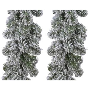 Decoris Set van 2x stuks kerst dennenslinger guirlandes groen met sneeuw 20 x 270 cm -