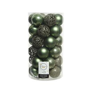 Decoris 74x stuks kunststof kerstballen mos groen 6 cm glans/mat/glitter mix -