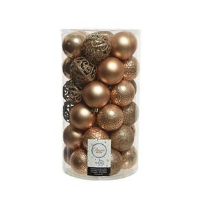 Decoris 74x stuks kunststof kerstballen toffee bruin 6 cm glans/mat/glitter mix -