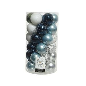 Decoris 74x stuks kunststof kerstballen wit/groen/zilver/blauw mix 6 cm -