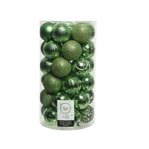 Decoris 74x stuks kunststof kerstballen groen 6 cm glans/mat/glitter mix -
