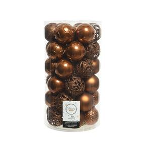Decoris 74x stuks kunststof kerstballen kaneel bruin 6 cm glans/mat/glitter mix -
