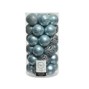 Decoris 74x stuks kunststof kerstballen lichtblauw 6 cm glans/mat/glitter mix -