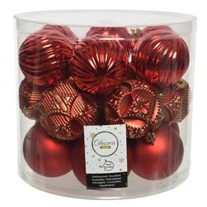 Decoris 40x stuks luxe kunststof kerstballen rood mix 8 cm -