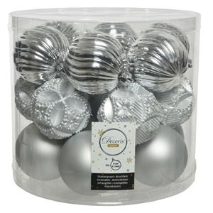 Decoris 40x stuks luxe kunststof kerstballen zilver mix 8 cm -