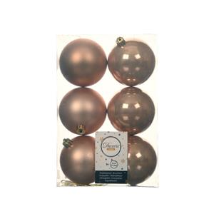 Decoris 6x stuks kunststof kerstballen toffee bruin 8 cm glans/mat -