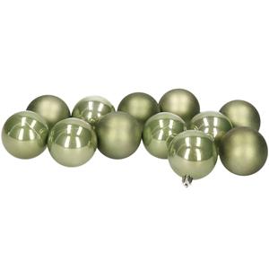 12x stuks kunststof kerstballen lichtgroen 6 cm glans/mat -