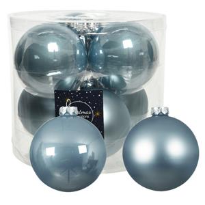 Decoris 16x stuks glazen kerstballen lichtblauw 10 cm mat/glans -