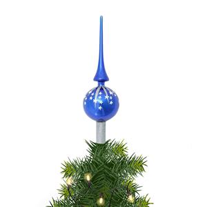 Krebs Kerst piek van glas blauw met sterren H28 cm -