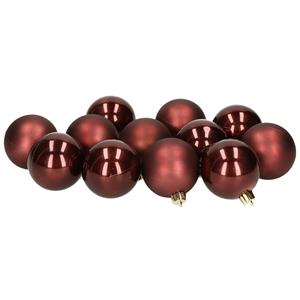 12x stuks kunststof kerstballen redwood bruin 6 cm glans en mat -