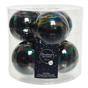 Decoris 24x stuks glazen kerstballen zwart parelmoer 8 cm glans -