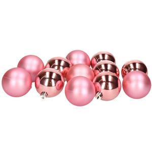 12x stuks kunststof kerstballen bubblegum roze 6 cm glans/mat -