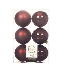Decoris 6x stuks kunststof kerstballen mahonie bruin 8 cm glans/mat -
