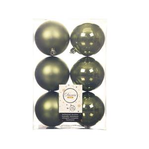 Decoris 6x stuks kunststof kerstballen mos groen 8 cm glans/mat -