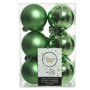 Decoris 12x stuks kunststof kerstballen groen 6 cm glans/mat -