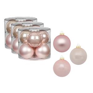 Christmas goods 18x stuks glazen kerstballen 10 cm parel roze glans en mat -