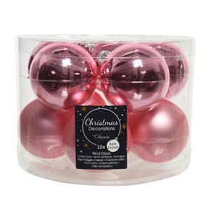 Decoris 10x stuks glazen kerstballen lippenstift roze 6 cm mat/glans -