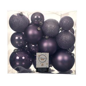 Decoris 52x stuks kunststof kerstballen heide lila paars 6-8-10 cm glans/mat/glitter -