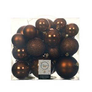 Decoris 52x stuks kunststof kerstballen kaneel bruin 6-8-10 cm glans/mat/glitter -