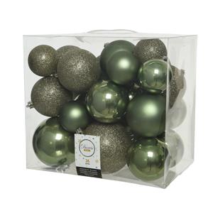 Decoris 52x stuks kunststof kerstballen mos groen 6-8-10 cm glans/mat/glitter -