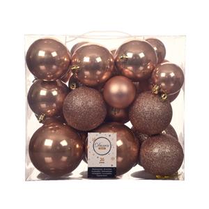 Decoris 52x stuks kunststof kerstballen toffee bruin 6-8-10 cm glans/mat/glitter -
