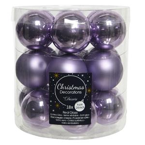 Decoris 18x stuks kleine glazen kerstballen heide lila paars 4 cm mat/glans -