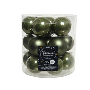 Decoris 18x stuks kleine glazen kerstballen mos groen 4 cm mat/glans -