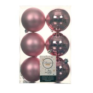 Decoris 18x stuks kunststof kerstballen lippenstift roze 8 cm glans/mat -