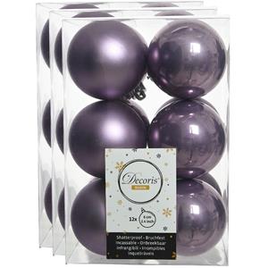 Decoris 36x stuks kunststof kerstballen heide lila paars 6 cm glans/mat -
