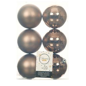Decoris 18x stuks kunststof kerstballen walnoot bruin 8 cm glans/mat -