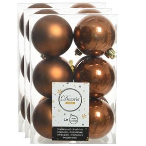 Decoris 36x stuks kunststof kerstballen kaneel bruin 6 cm glans/mat -
