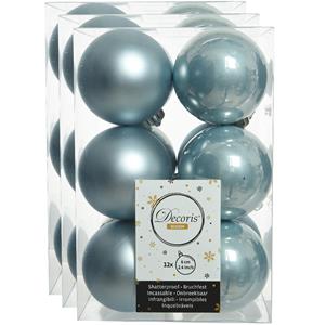 Decoris 36x stuks kunststof kerstballen lichtblauw 6 cm glans/mat -