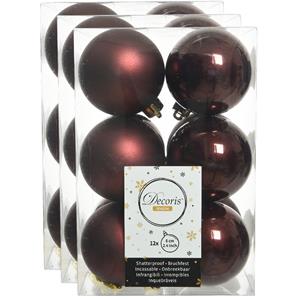 Decoris 36x stuks kunststof kerstballen mahonie bruin 6 cm glans/mat -