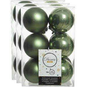 Decoris 36x stuks kunststof kerstballen mos groen 6 cm glans/mat -