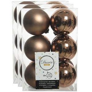 Decoris 36x stuks kunststof kerstballen walnoot bruin 6 cm glans/mat -