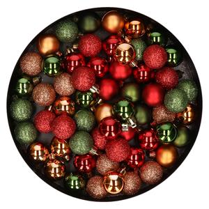 Cosy & Trendy Kleine kunststof kerstversiering 60x stuks set en 3 cm kerstballen in het rood-koper-groen -