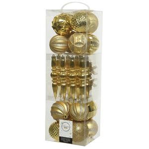 Decoris 60x stuks kunststof kerstballen en ornamenten goud mix -