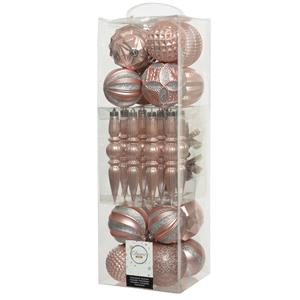 Decoris 60x stuks kunststof kerstballen en ornamenten lichtroze mix -