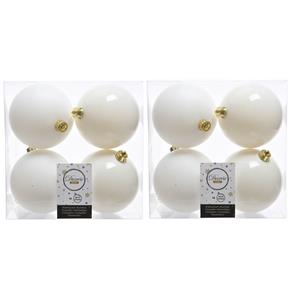 Decoris 8x stuks kunststof kerstballen wol wit 10 cm glans/mat -