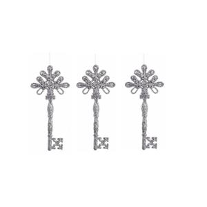 Decoris 6x Kerstboom Decoratie Sleutels Zilver 17 Cm Met Glitters - Kerstboomversiering - Kerstornamenten Wit