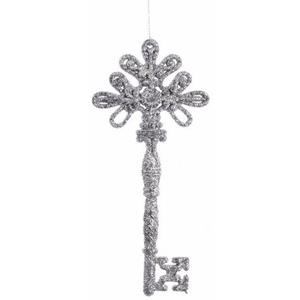 Kerstboom Decoratie Sleutels Zilver 17 Cm Met Glitters - Kerstboomversiering - Kerstornamenten Wit