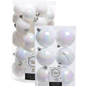 Decoris kerstballen 36x stuks parelmoer wit kunststof 4-5-6-8 cm -